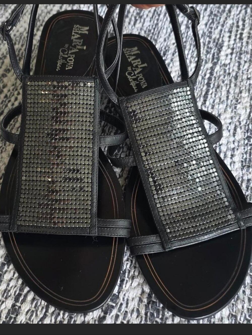 Cole Haan Maria Sharapova Nike Air Leather Chainmail Strappy Sandals Black 9B - Picture 5 of 13